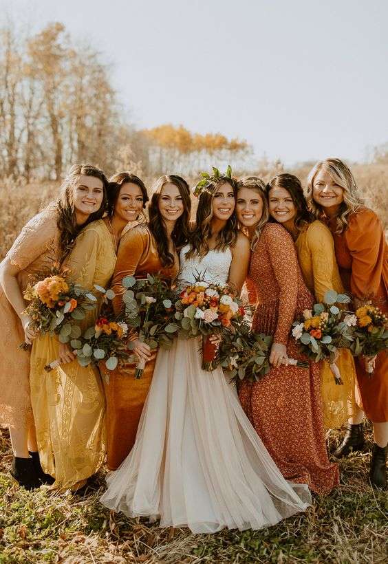 Orange and clearance yellow bridesmaid dresses