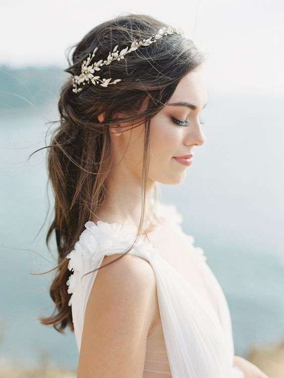 veil with headband and hair down - Google Search. Love her make up!!   Wedding hairstyles with veil, Wedding hairstyles, Beach wedding hair