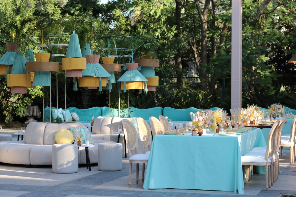 A Vivid Teal and Yellow Engagement Party