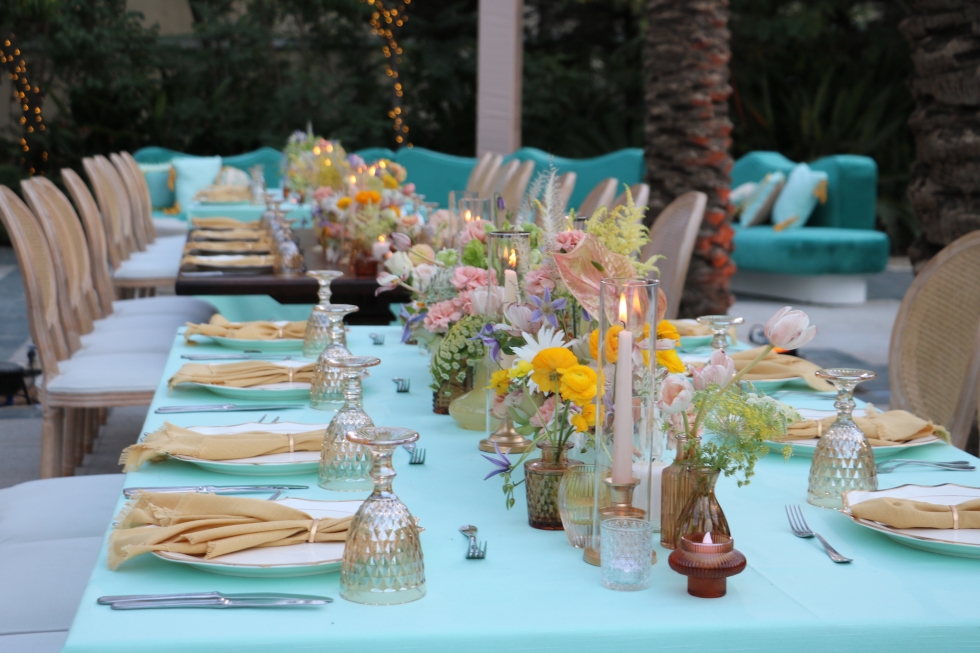 A Vivid Teal and Yellow Engagement Party