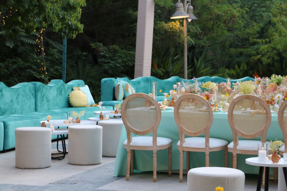 A Vivid Teal and Yellow Engagement Party