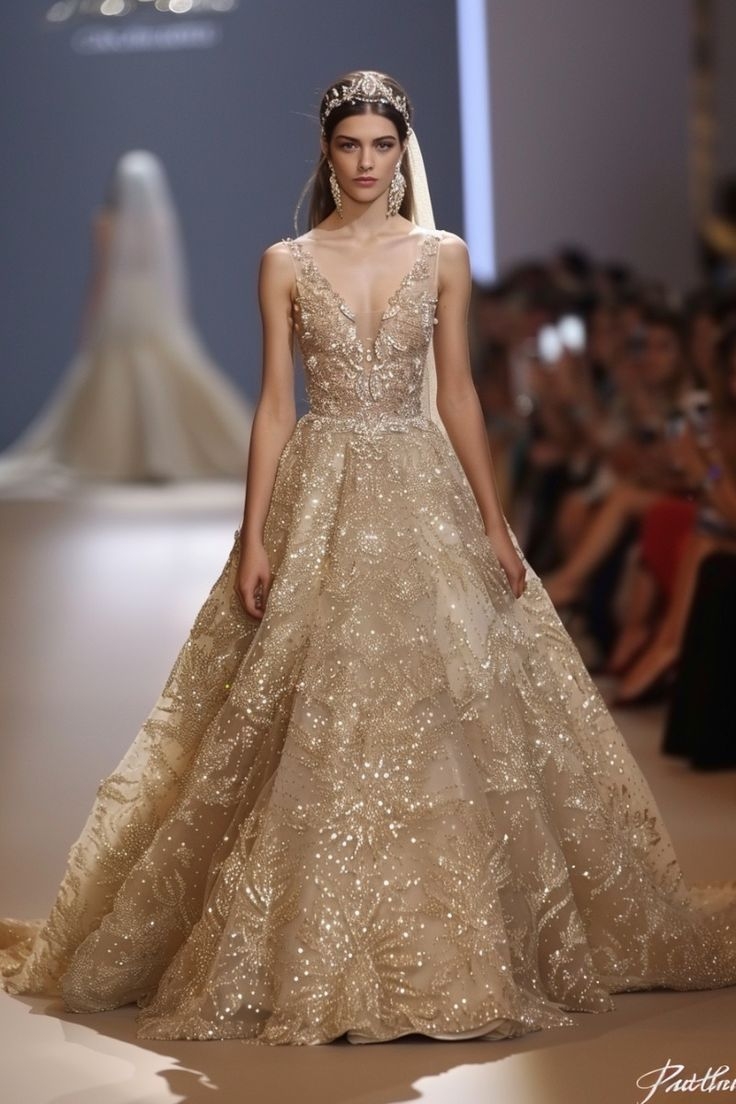أحدث فساتين الزفاف باللون الذهبي للعروس الأنيقة أحدث فساتين الزفاف باللون الذهبي للعروس الأنيقة