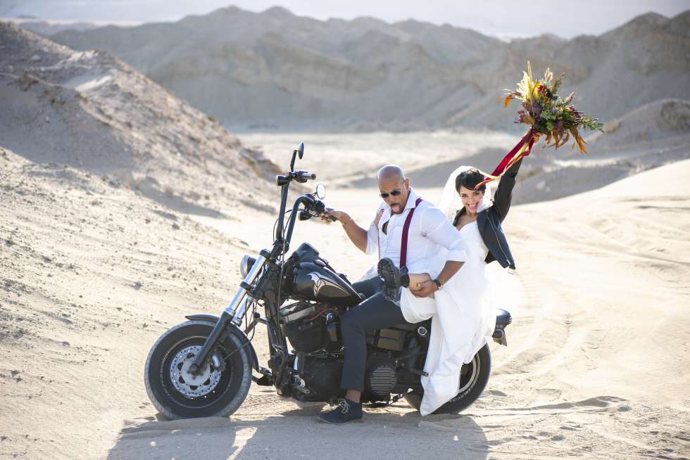 Romantic Boho Motorbike Desert Wedding Elopement in Qatar